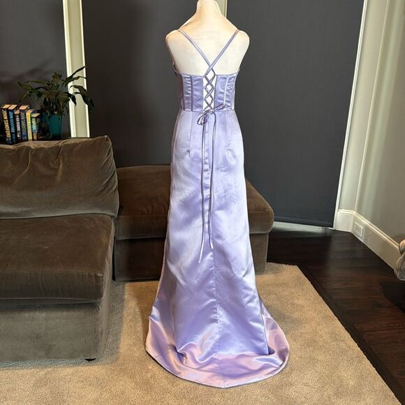 Women’s Purple Full Length Prom Party Dress Criss Cross Straps Leg Slit Size 4 - Picture 6 of 13